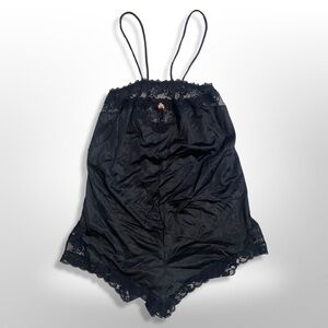 SOLD Vintage Black Lace Trimmed Women's Romper